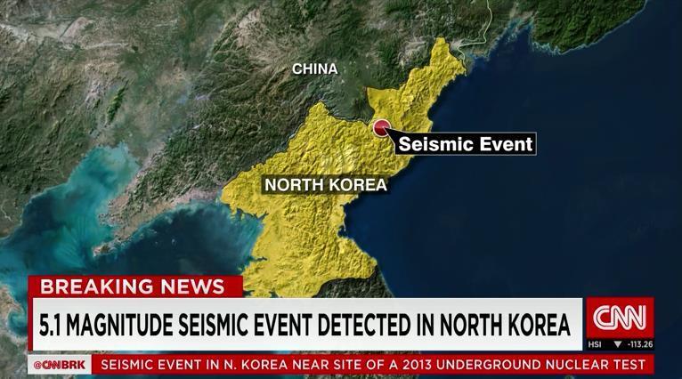 北朝鮮が水爆実験を行ったと発表。ＵＳＧＳは同国北東部でＭ５．１の揺れを観測